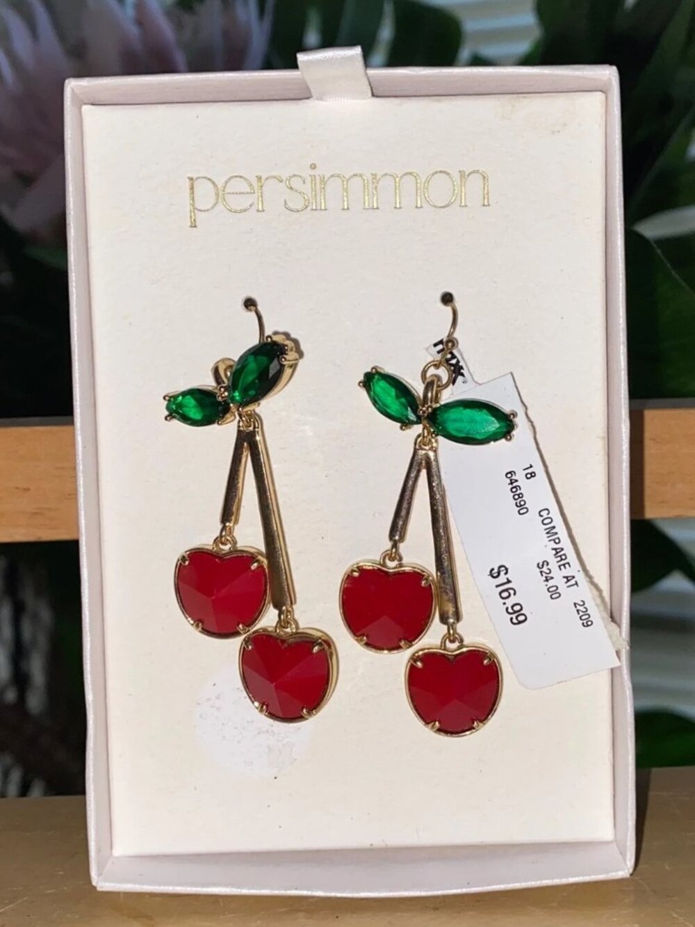 Persimmon Women’s Red Crystal Double-Cherry Gold-Toned Dangle Earrings